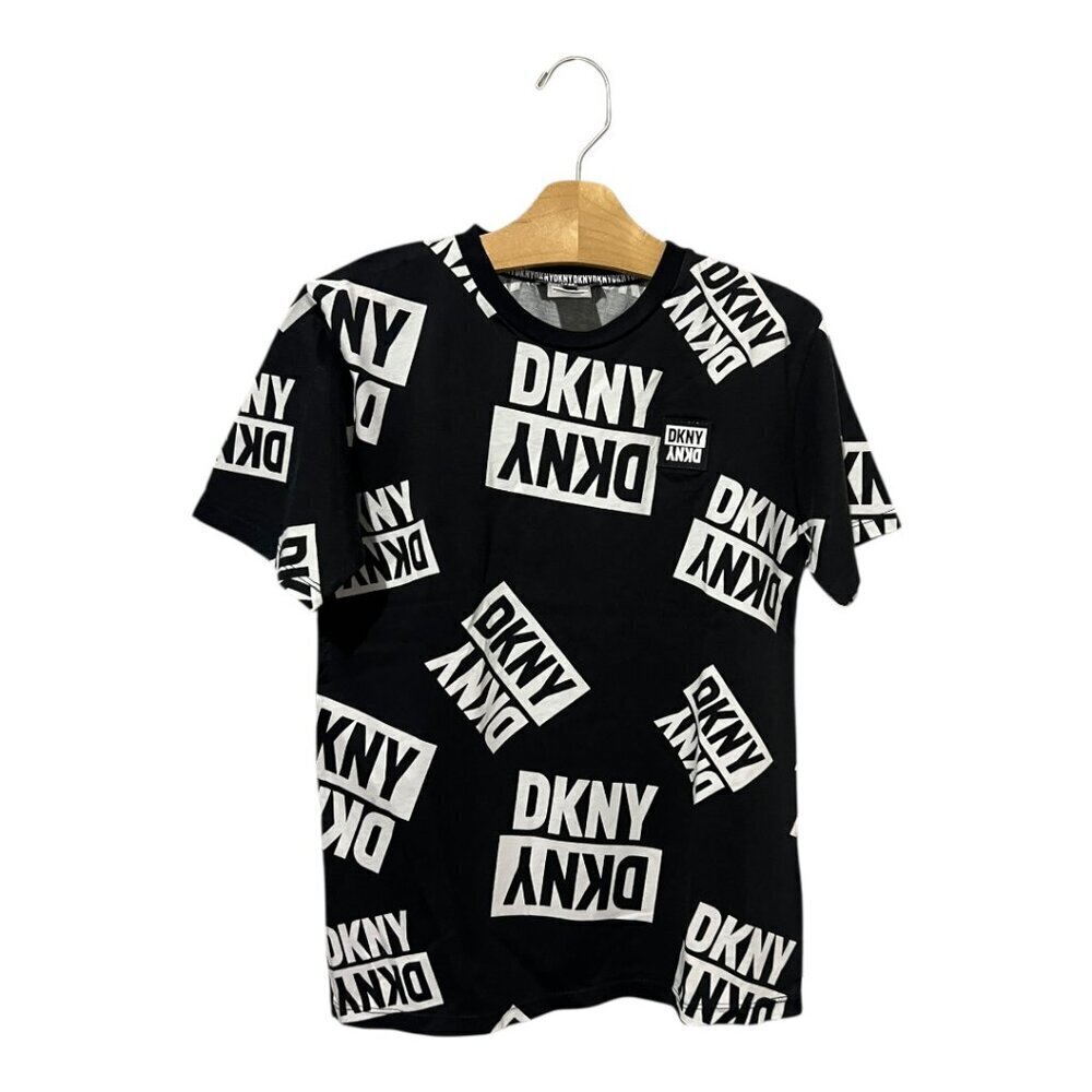 DKNY Boys Short Sleeve Tee Shirt Spell Out Logo Size 10 Black White Cotton